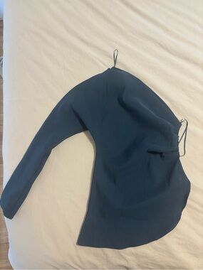 Zara Asymmetric One-Shoulder Long Sleeve Top in Teal